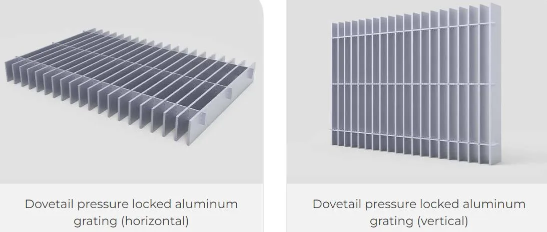 Dovetail pressure locked aluminum grating