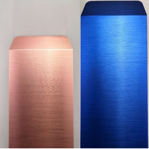 Anodized and brushed aluminum surface samples